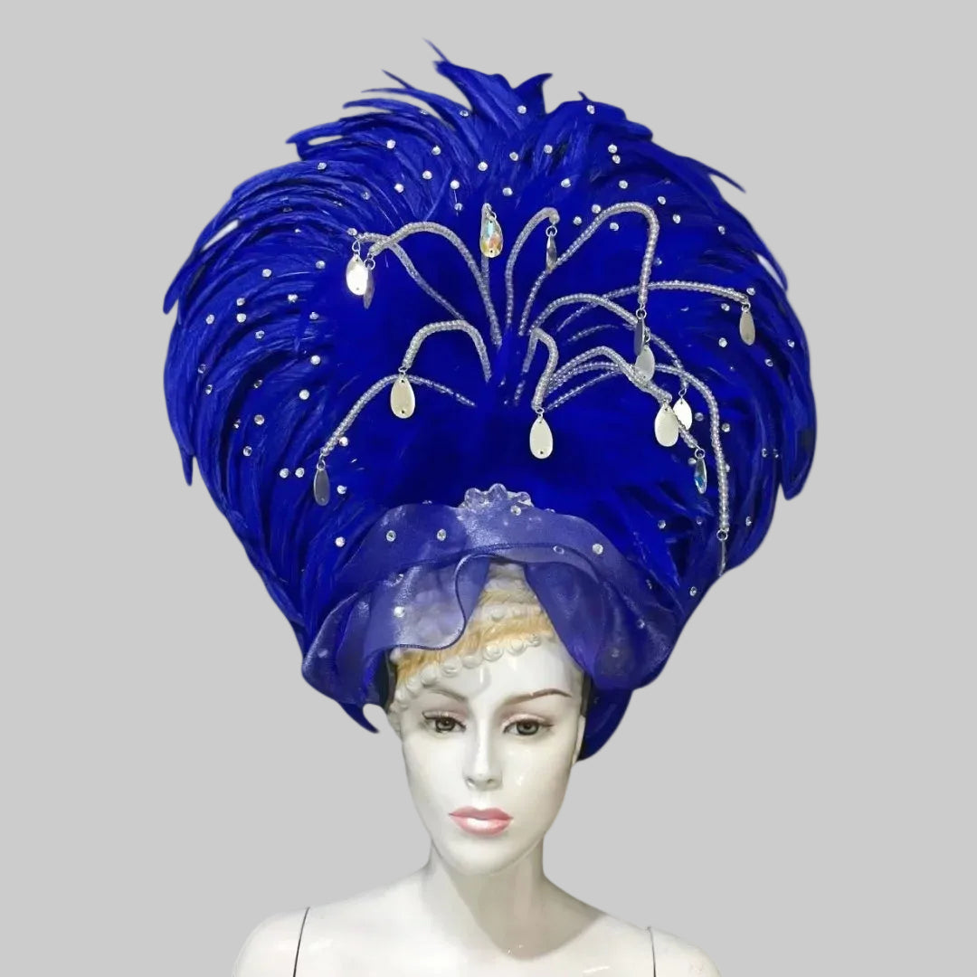 Feather Headdress - Handcrafted Samba Carnival Headpiece with Rhinestones