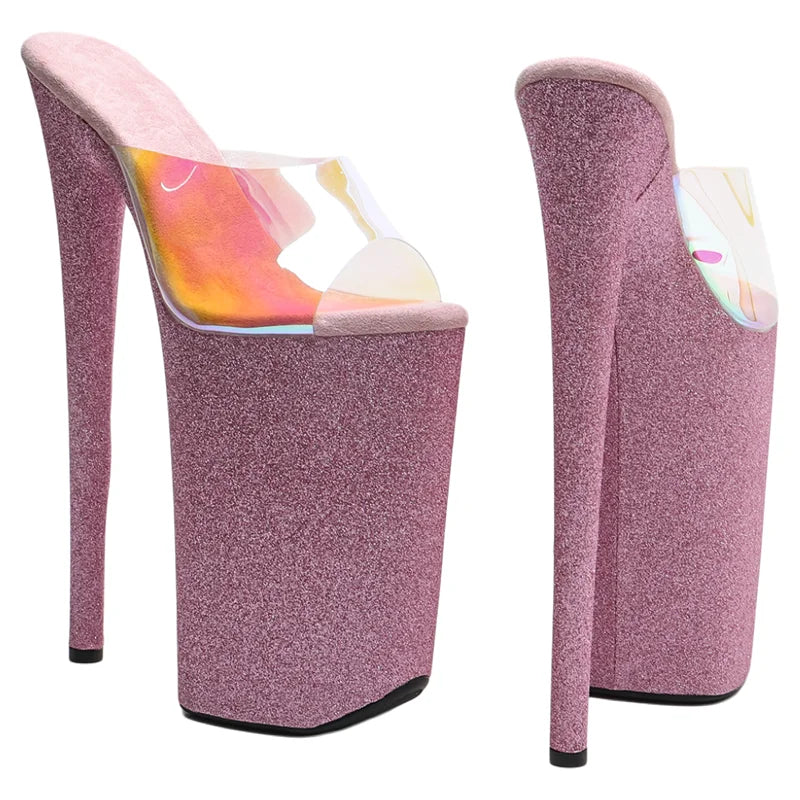 26CM Platform Sandals - Holographic Glitter Extreme High Heel Pole Dance Shoes