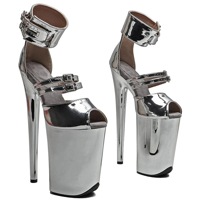 9-Inch Metallic Platform Sandals - Slip-On Dance Heels