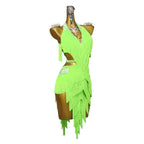 Latin Samba Cabaret Dance Dress – Rhinestone Tassel Floral Stage Costume