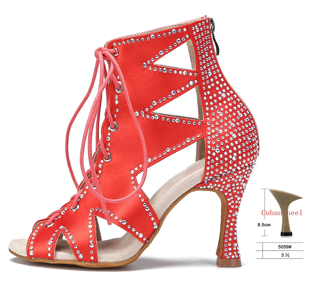 Rhinestone Lace-Up Latin Dance Booties | Black, Red, White & Nude | 6–9cm Heel