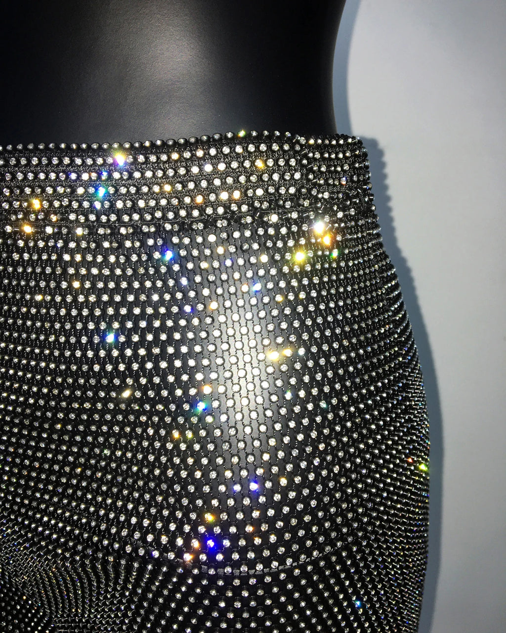 Rhinestone Fishnet Mesh High-Waisted Pants