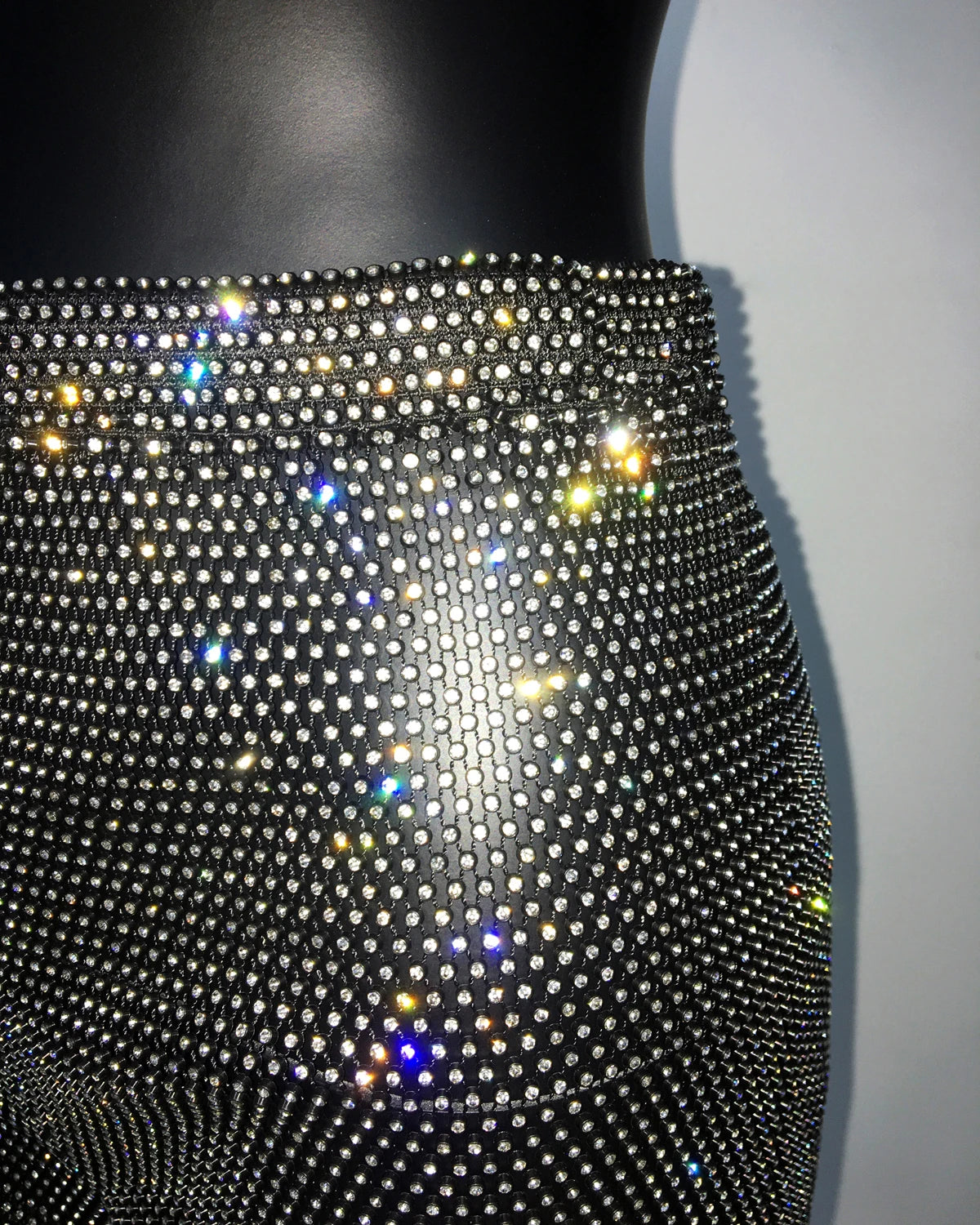 Rhinestone Fishnet Mesh High-Waisted Pants