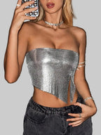 Metal Sequin Bandage Tube Top Off-Shoulder
