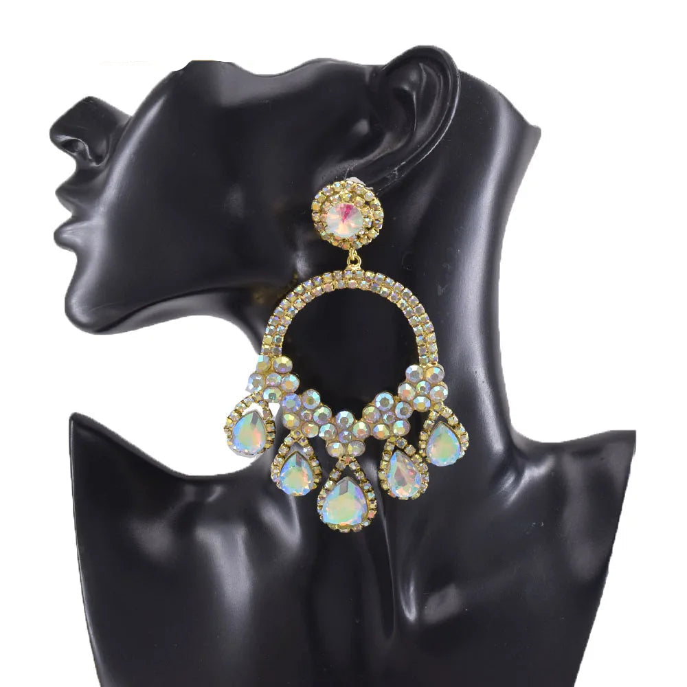Rhinestone Hoop Drop Earrings | Water Drop Dangles | 7 Colors