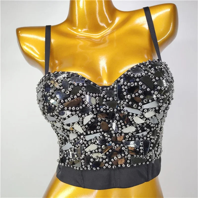 Rhinestone Beaded Bustier Bra Top | Stage & Party