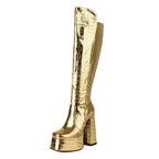 Knee-High Platform Boots | Croc-Effect | 14cm