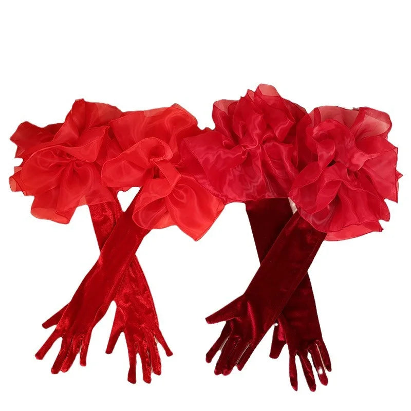 Satin Opera Gloves — Elbow Length | White, Red, Black, Wine Red