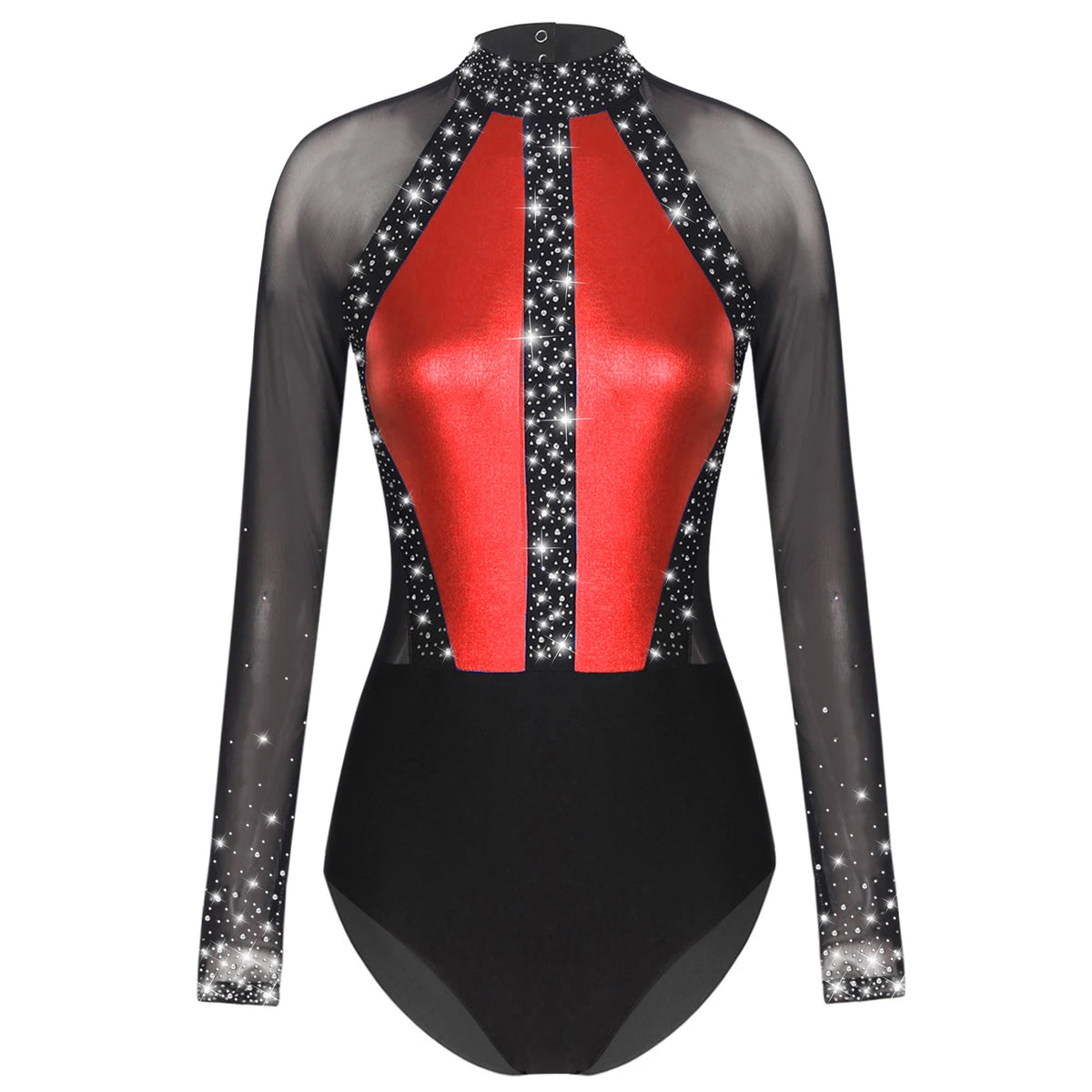Prism Rhinestone Mesh-Sleeve Performance Leotard