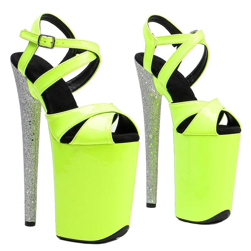 Patent Platform Ankle Strap Heels - 9 Inch Glitter Pole Dance Sandals