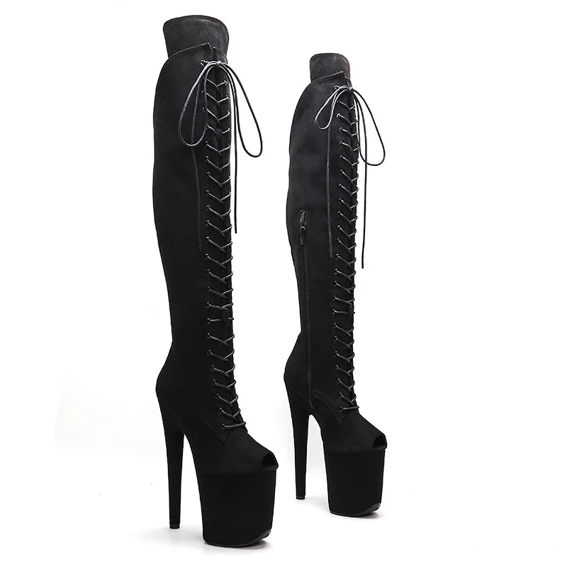 8-Inch Suede Thigh-High Boots - Open Toe Platform Dance Boots