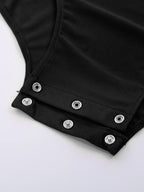 Men's Rhinestone Leotard | Mock Neck & Diagonal Sheer Mesh Panel | Long Sleeve