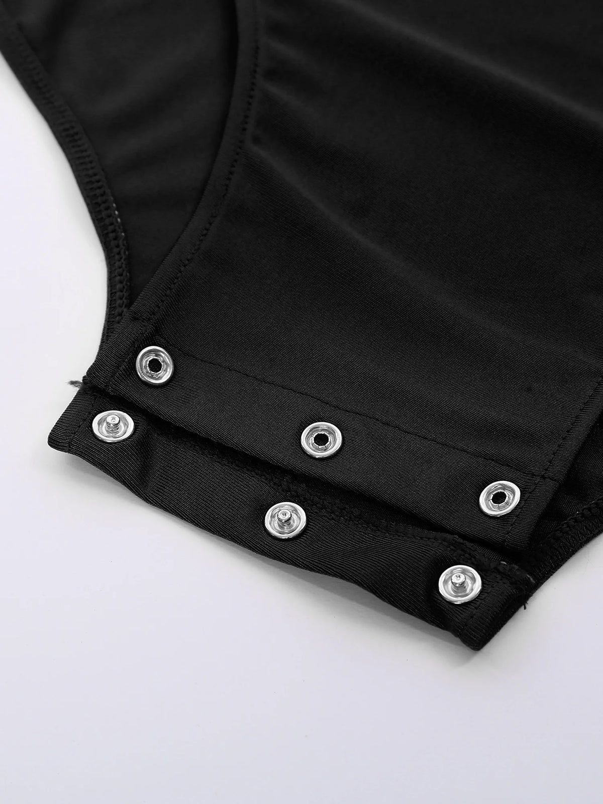 Men's Rhinestone Leotard | Mock Neck & Diagonal Sheer Mesh Panel | Long Sleeve