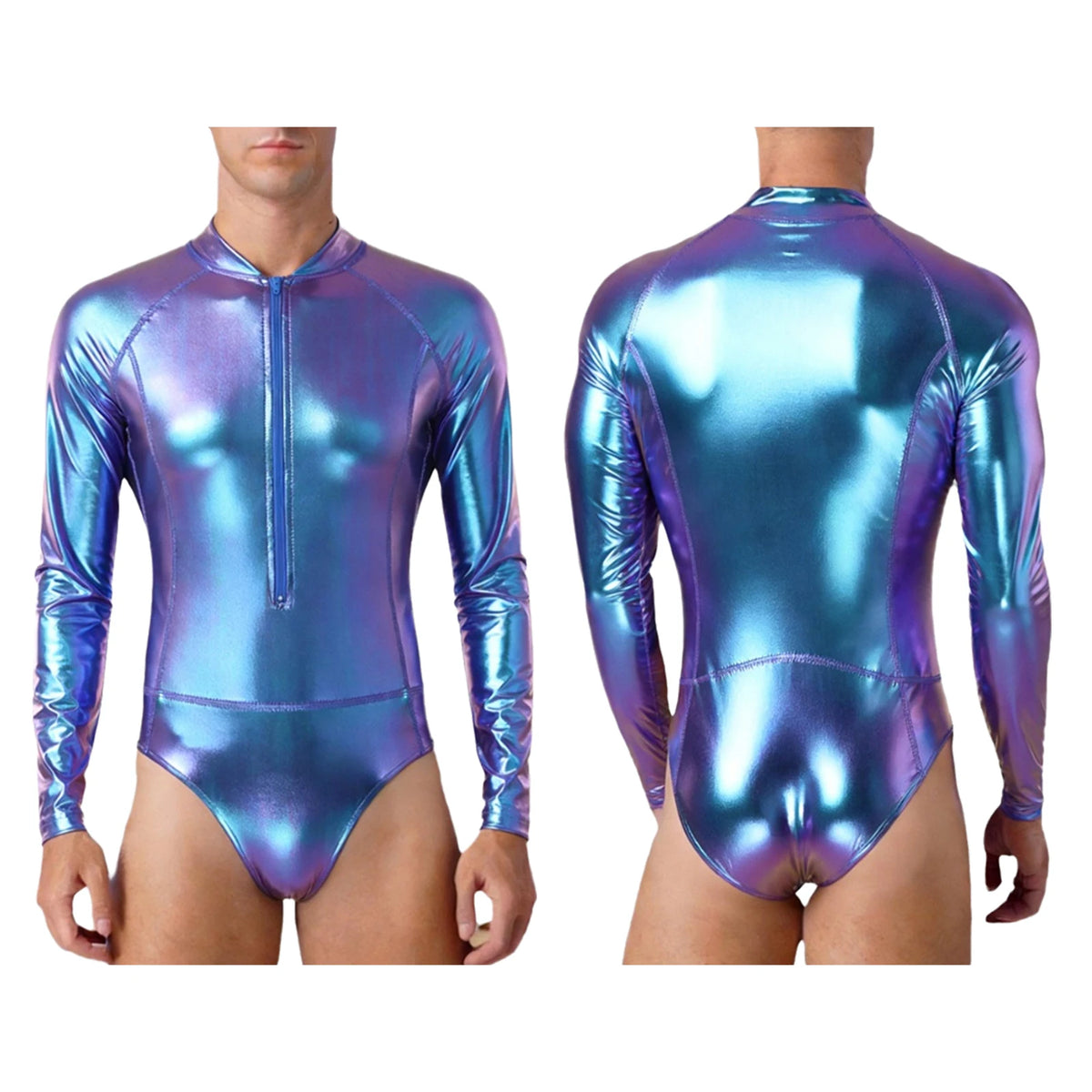 Men's Metallic Bodysuit | Zip Front