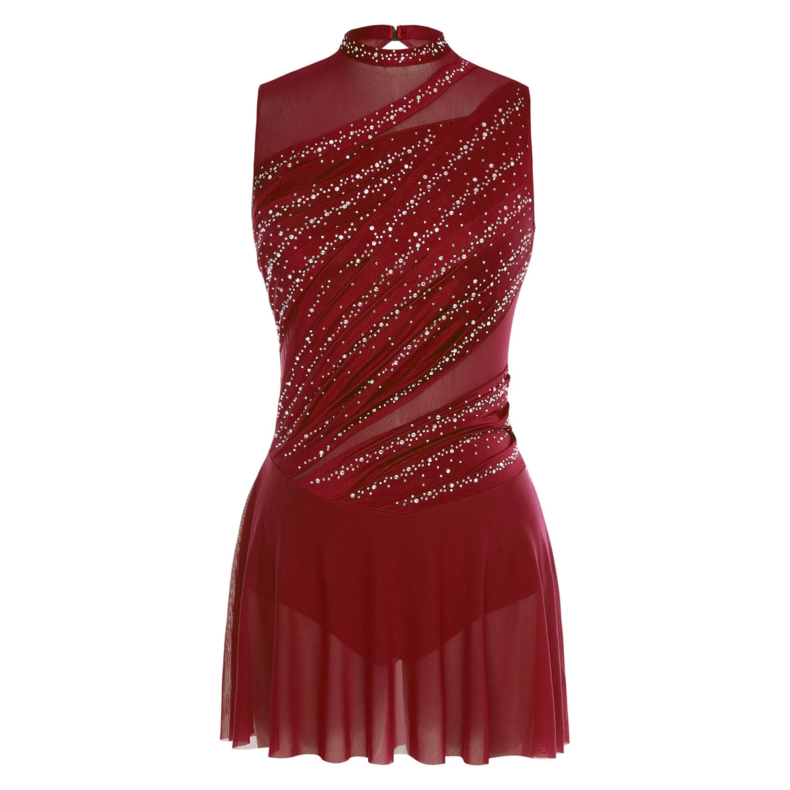 Women's Rhinestone Ruched Dance Dress | Sleeveless | Ballet & Figure Skating