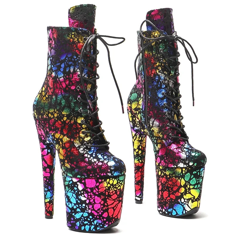 20CM Platform Ankle Boots - Suede Finish High Heel Pole Dance Boots