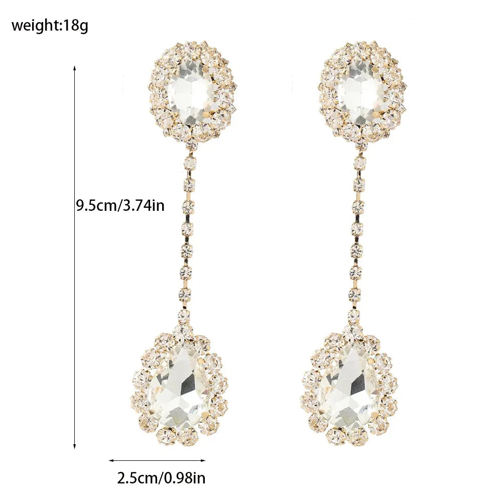 Rhinestone Water Drop Earrings | Silver or Gold