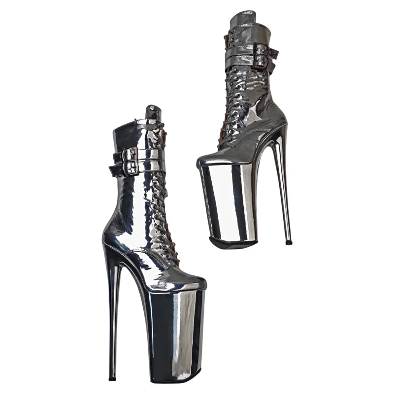Metallic Platform Ankle Boots - 26cm Pole Dance Heels