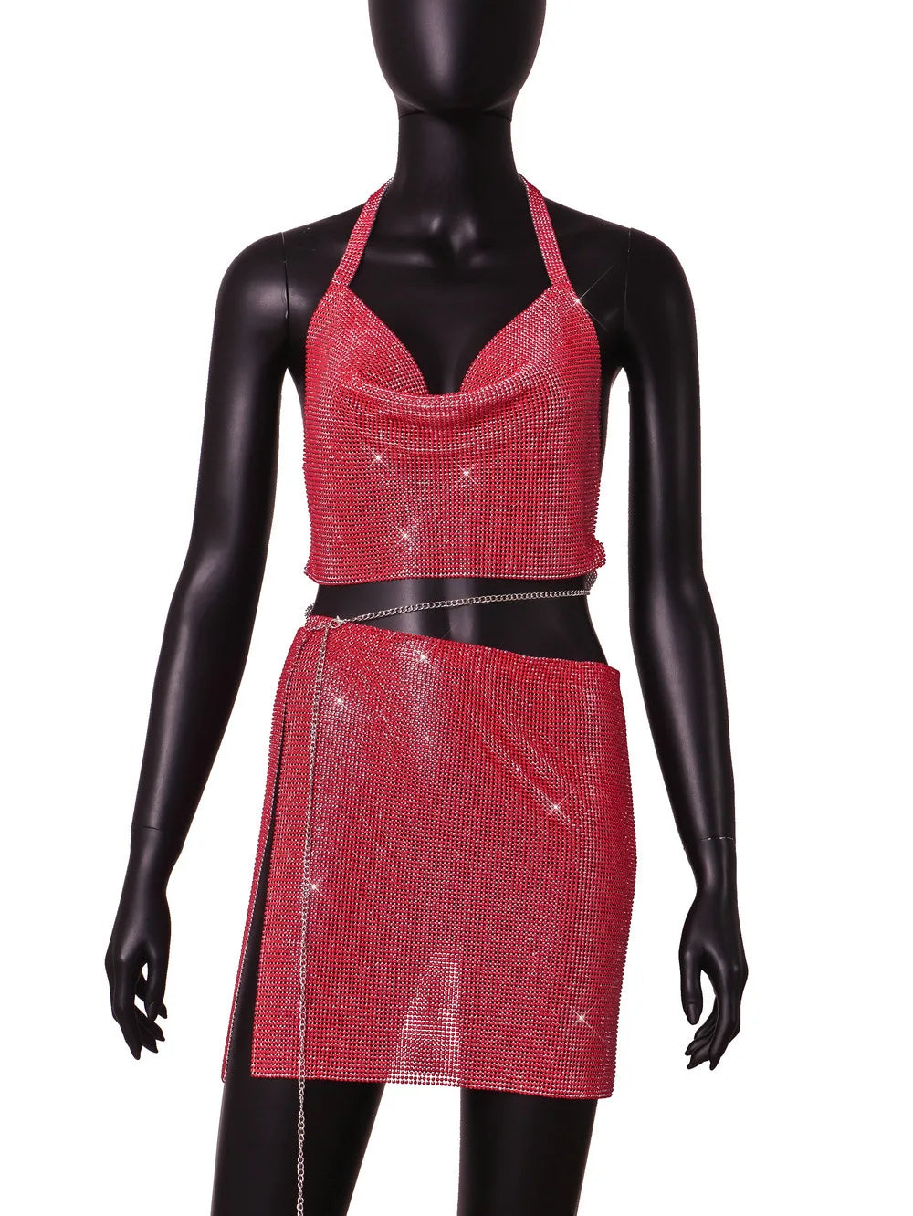 Metal Sequin Crop Top & Slit Skirt Set