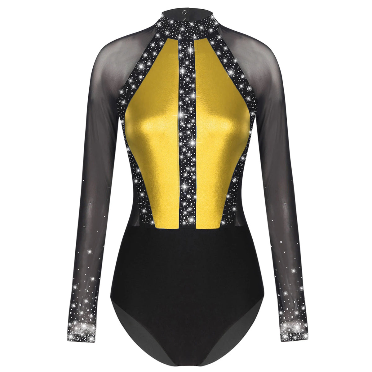 Prism Rhinestone Mesh-Sleeve Performance Leotard