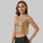 Sequin Backless Crop Top - Diamond Metal Party Tank