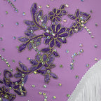 Purple Rhinestone Latin Dance Dress with Tassel & Applique Details