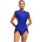 Dance Leotard | Rhinestone Fringe & Mesh