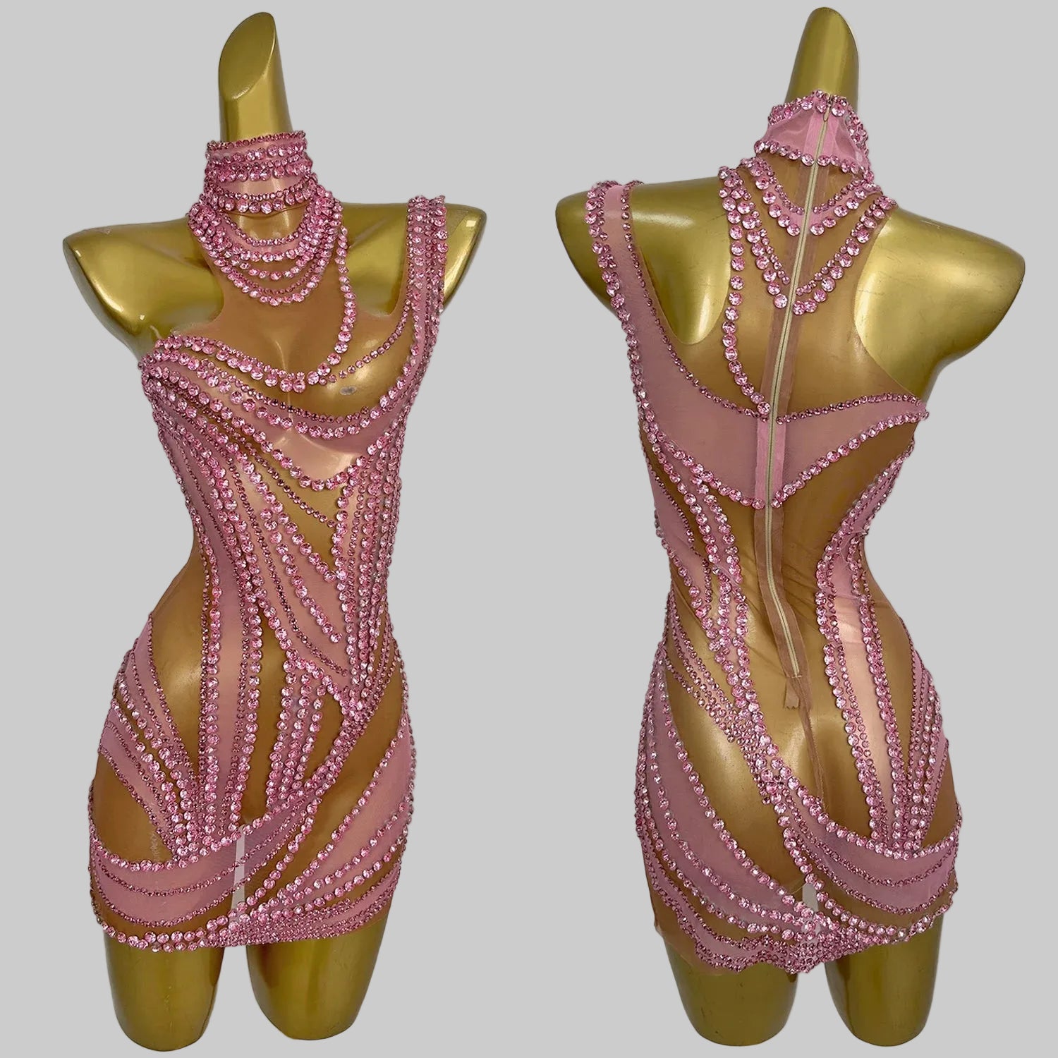 Rhinestone Mini Dress - Sparkly Halter Performance Dress