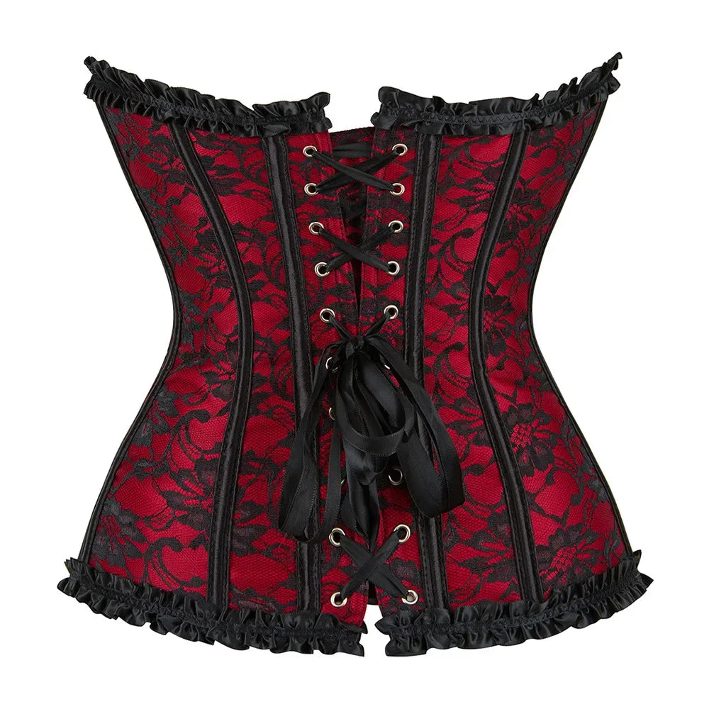 Floral Brocade Overbust Corset | Lace-Up | Plus Sizes