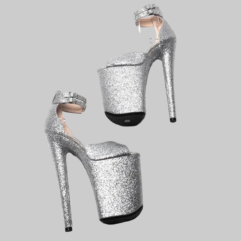26CM Glitter Platform Sandals - Extreme 10 Inch High Heel Pole Dance Shoes