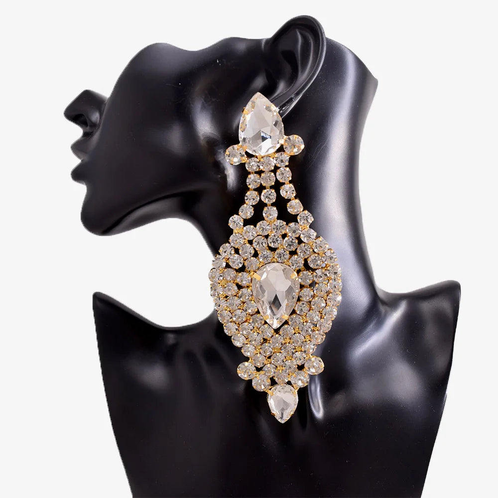 Rhinestone Drop Earrings | Crystal Statement | Clip-On