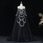 Elegant Off-Shoulder Gown | Crystal Beading | Cape Sleeves