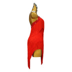 Red Latin Dance Dress – Rhinestone Crystal Tassel Performance Gown