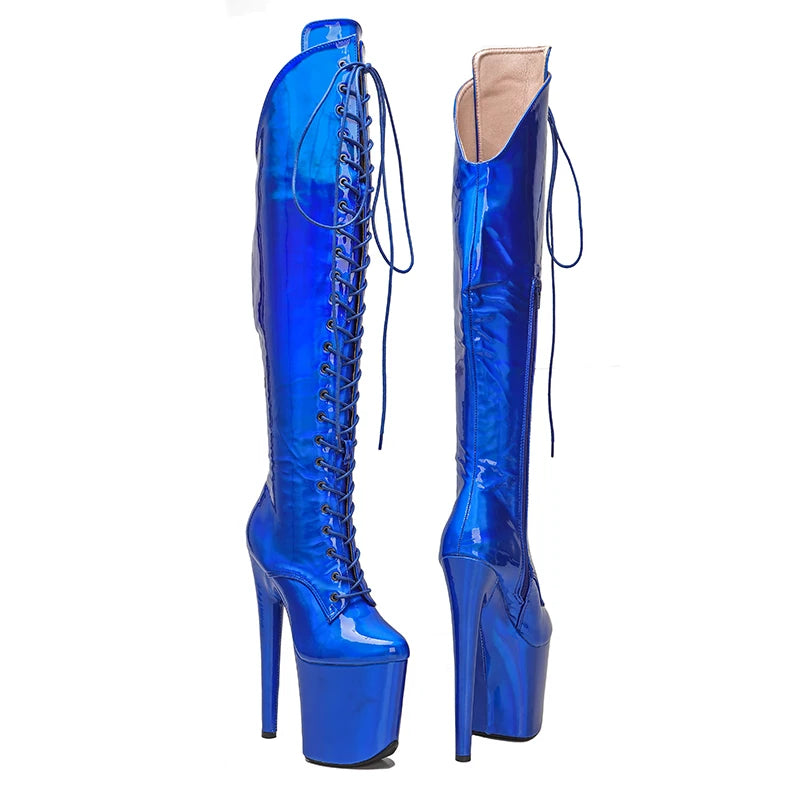 8-Inch Holographic Platform Thigh-High Boots - Exotic Dance Boots