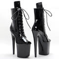 8-Inch Patent Ankle Boots - Open Toe Lace-Up Dance Boots