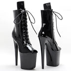 8-Inch Patent Ankle Boots - Open Toe Lace-Up Dance Boots
