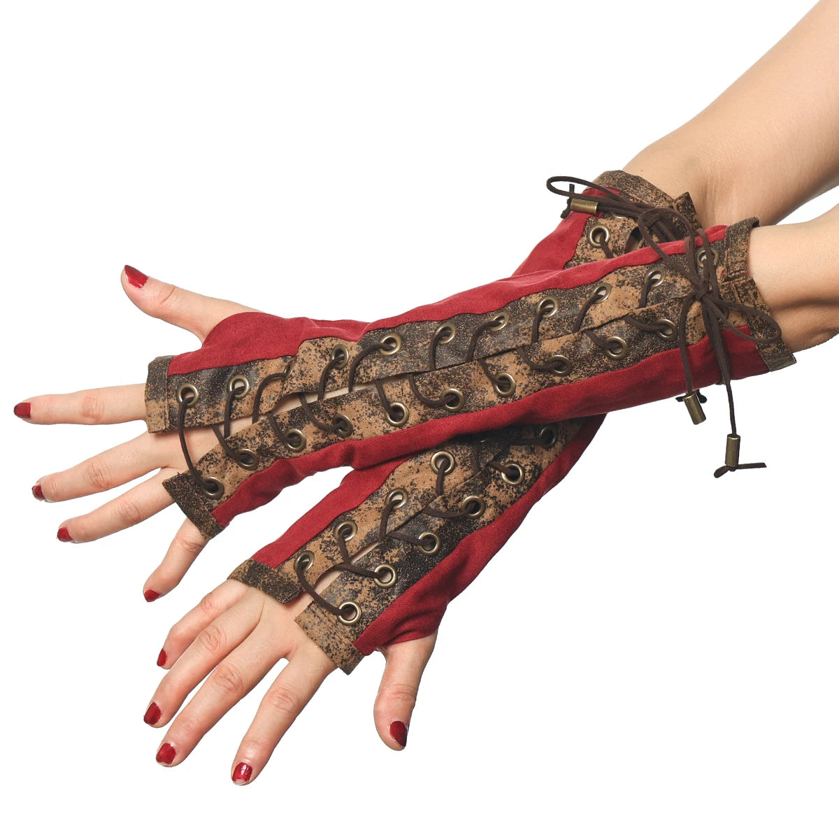 Steampunk Arm Warmers | Lace-Up Fingerless | Elbow Length