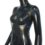 Fishnet Rhinestone Crop Top - Sheer Mesh Tank with Crystal Diamonds