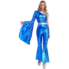 Women's One-Shoulder Metallic Jumpsuit | Flare Sleeve | Bell Bottom