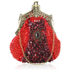 Retro Pearl & Sequin Beaded Clutch | Antique Gold Frame Bag