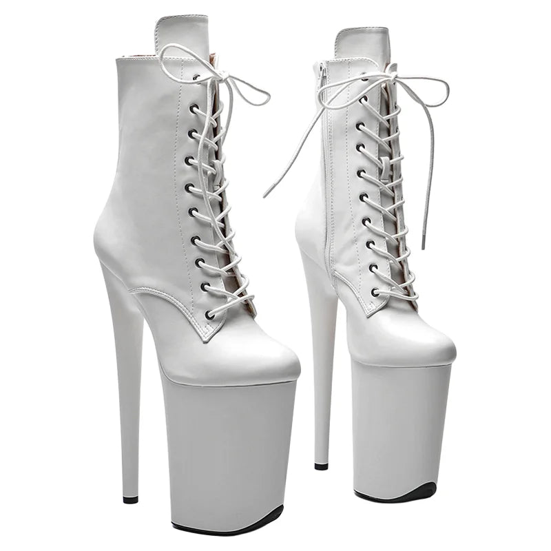 23cm Matte Platform Ankle Boots - Sexy Lace-Up Dance Boots