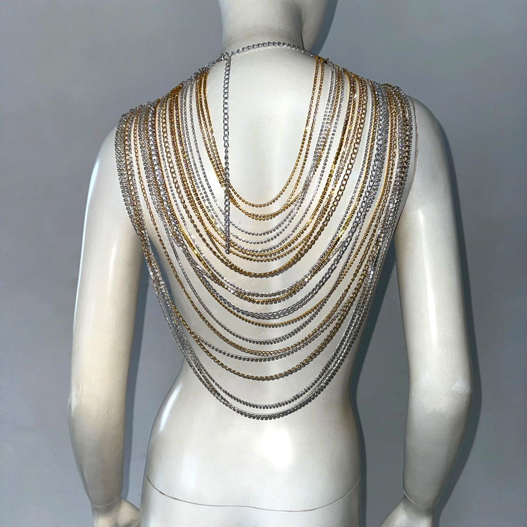Rhinestone Metal Tassel Chain Crop Top