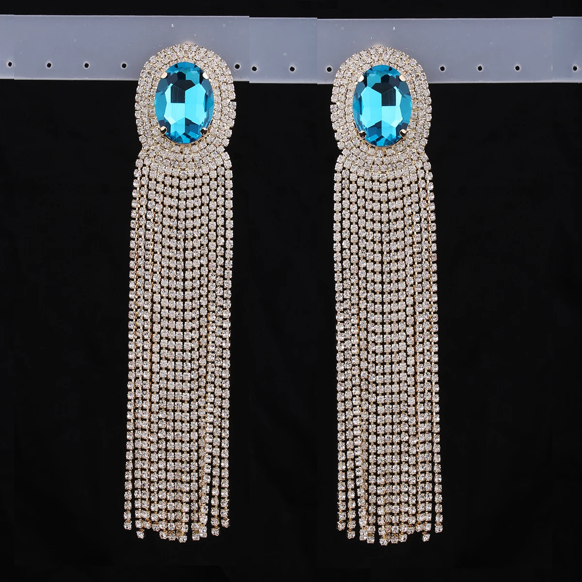 Long Rhinestone Drop Earrings | Clip or Pin