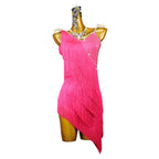Red Rhinestone Latin Dance Dress with Tassel Details