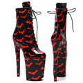 9-Inch Bat Pattern Platform Boots - Patent Ankle Dance Boots