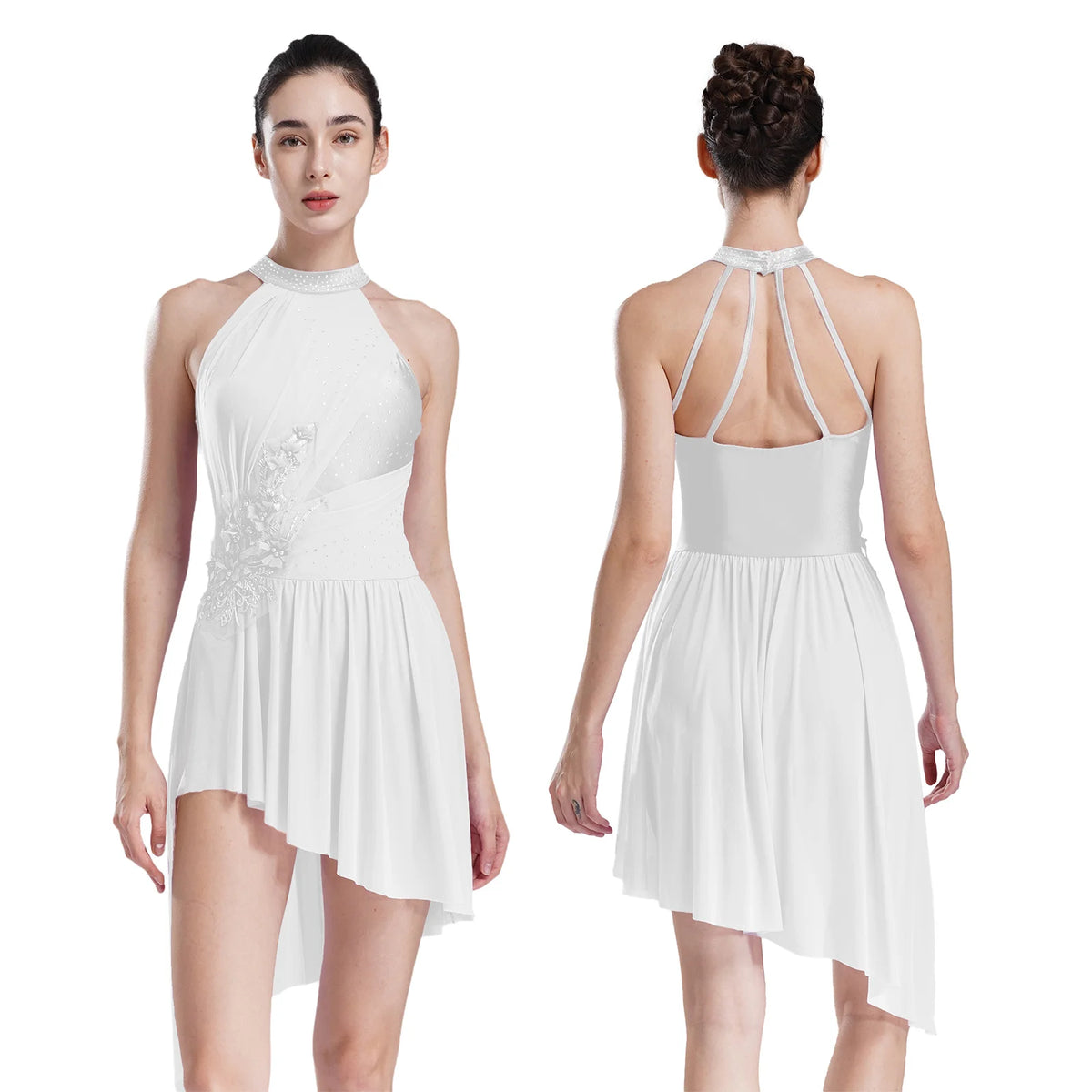 Applique Rhinestone Lyrical Dress | Mock Neck | 4-Strap Back