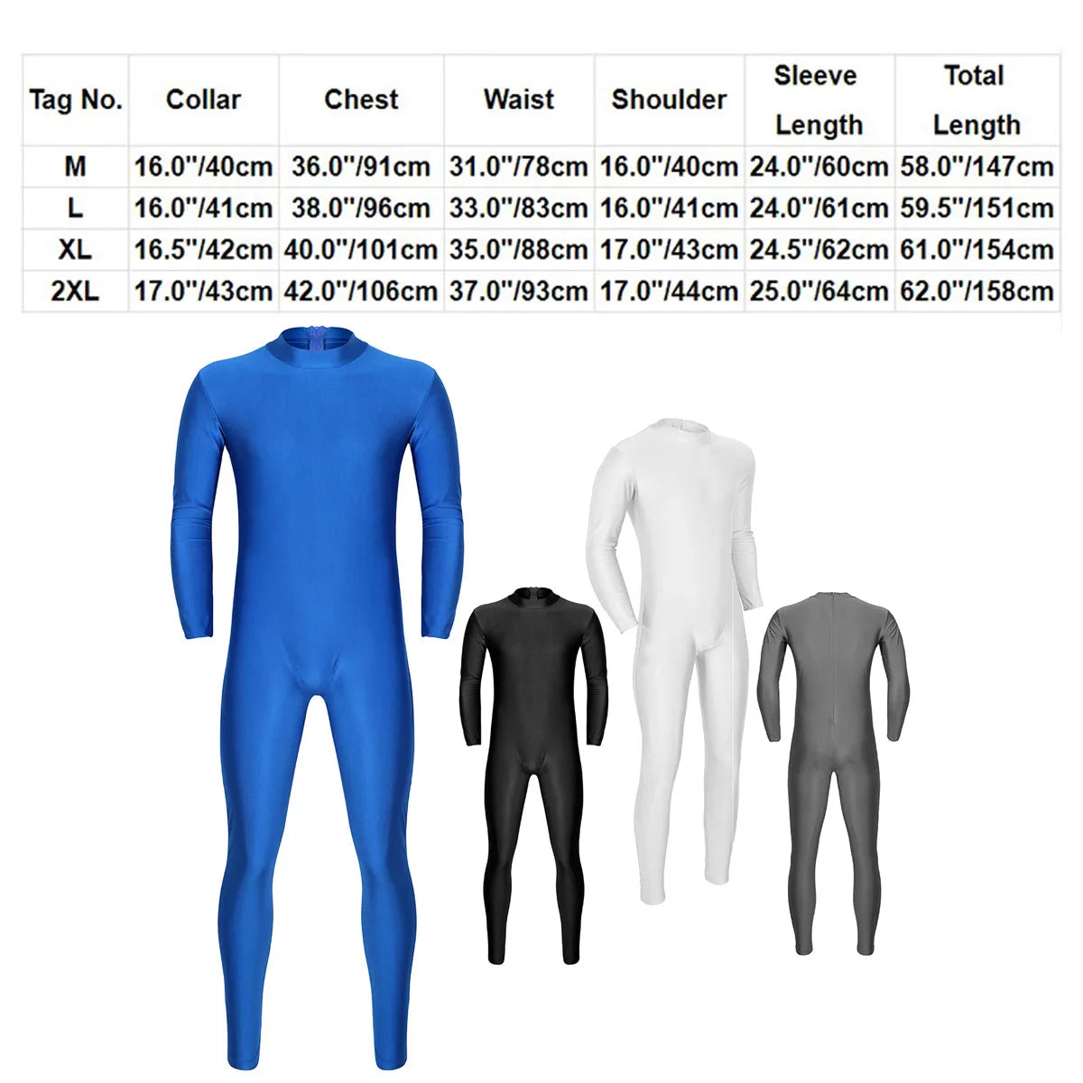 Men's Full-Body Spandex Unitard | Back Zipper | Long Sleeve Mock Neck | Dance Performance