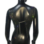 Fishnet Rhinestone Crop Top - Sheer Mesh Tank with Crystal Diamonds