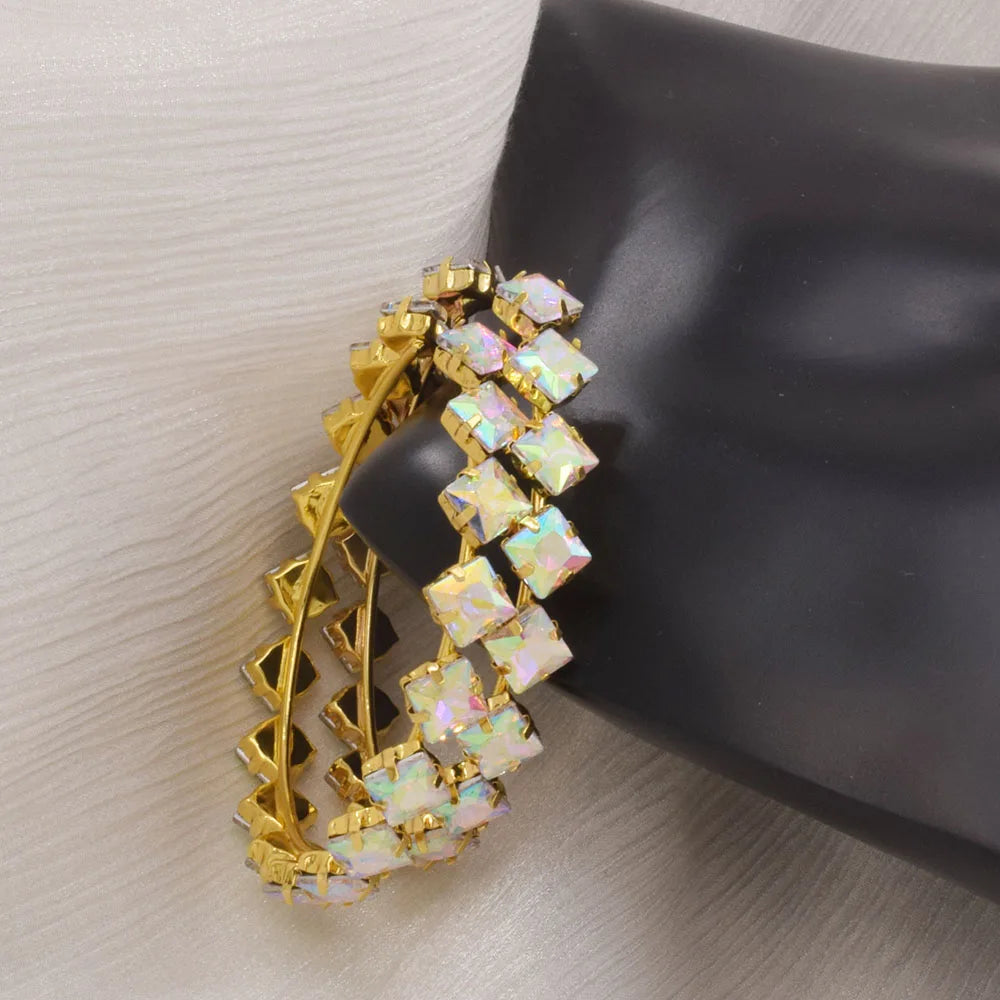 Rhinestone Hoop Earrings | Crystal Glass | Jumbo 8CM