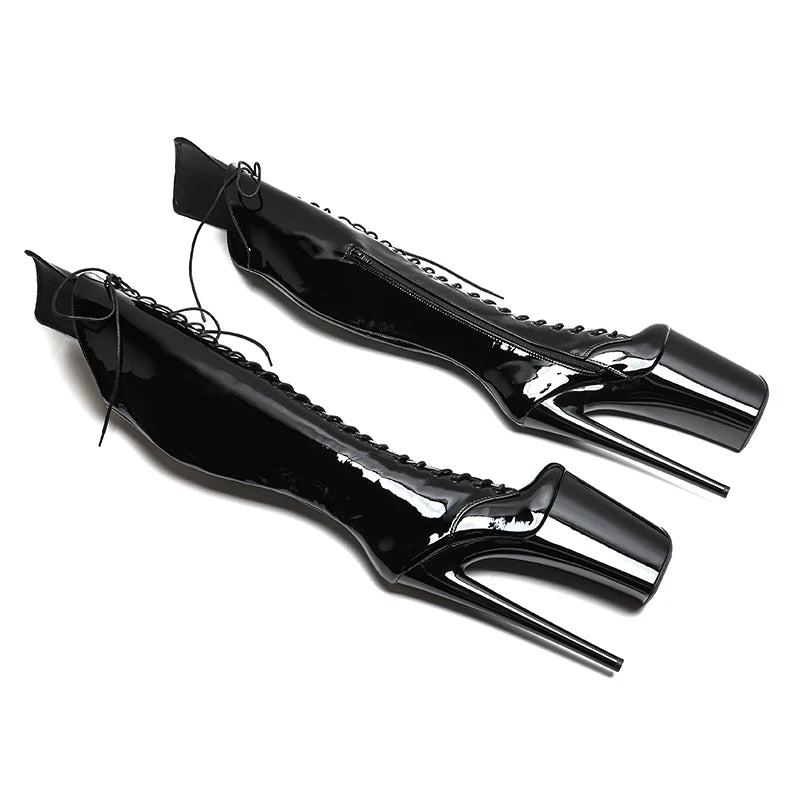 26CM Patent Platform Pole Dance Thigh-High Boots - 10 Inch High Heel Performance Boots